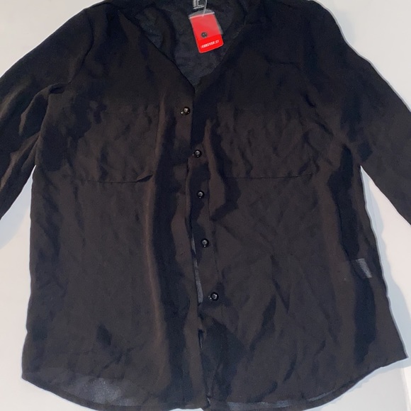 Forever 21 Double Pocket Sheer Chiffon Button Long Sleeve Blouse in Small - Picture 5 of 8
